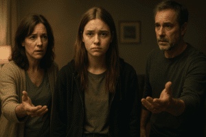 An unhappy teenager and her parents