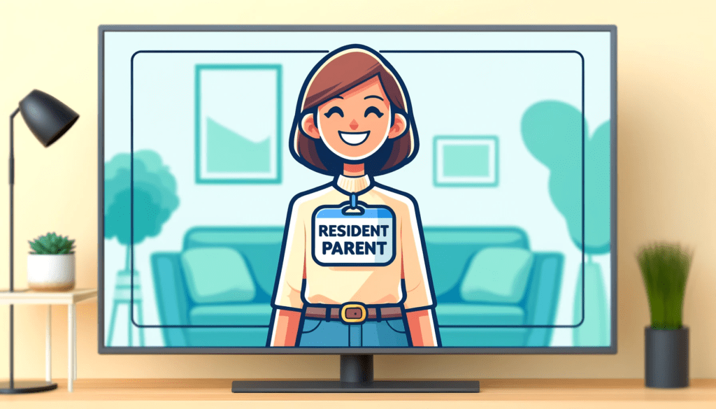 A mum wearing a badge that says `resident parent'